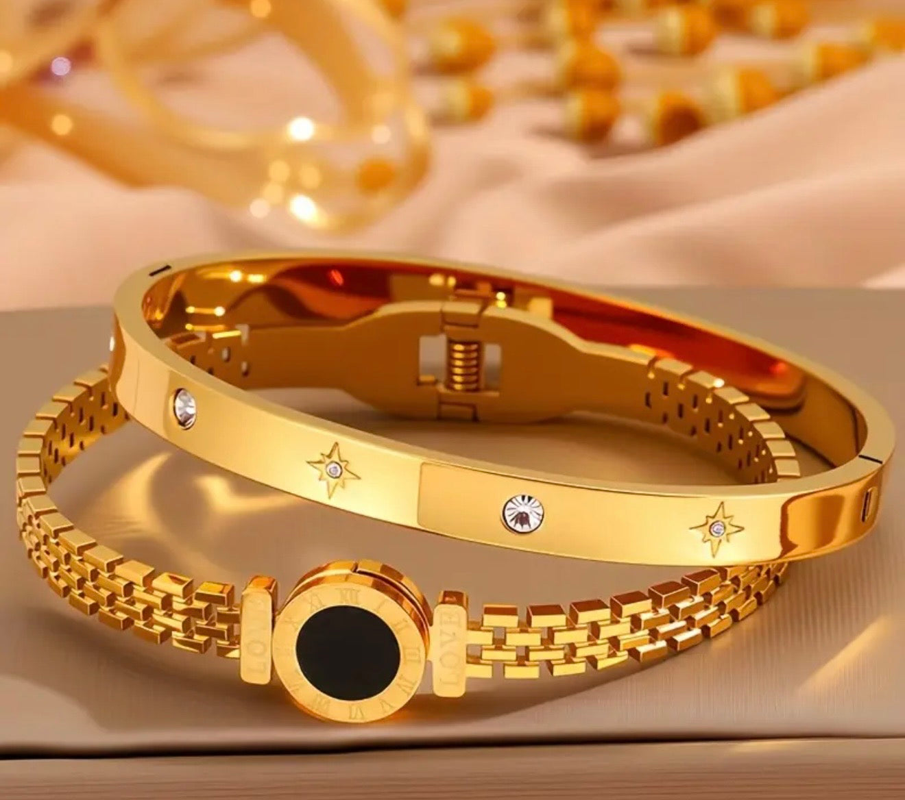 2pcs Vintage Multi-Color Stainless Steel Bracelet Set with Unique Roman Pattern Design, Ideal Fashion Accessory, Lucky Bracelet, Men'S and Women'S Fashion Jewelry