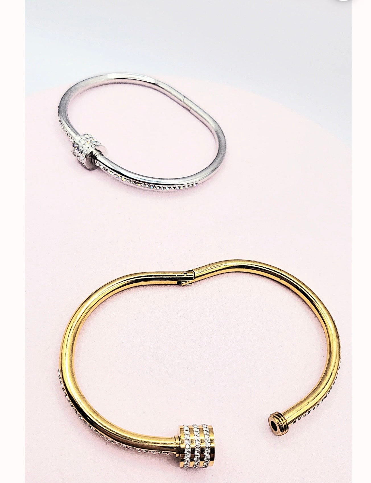 Curved Crystal Stacking Bangle Stainless Steel