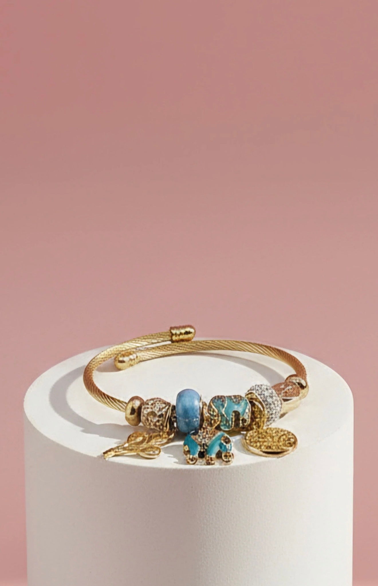 Tree Of Life With Blue Elephant Crystal Charm Breaded Bracelet