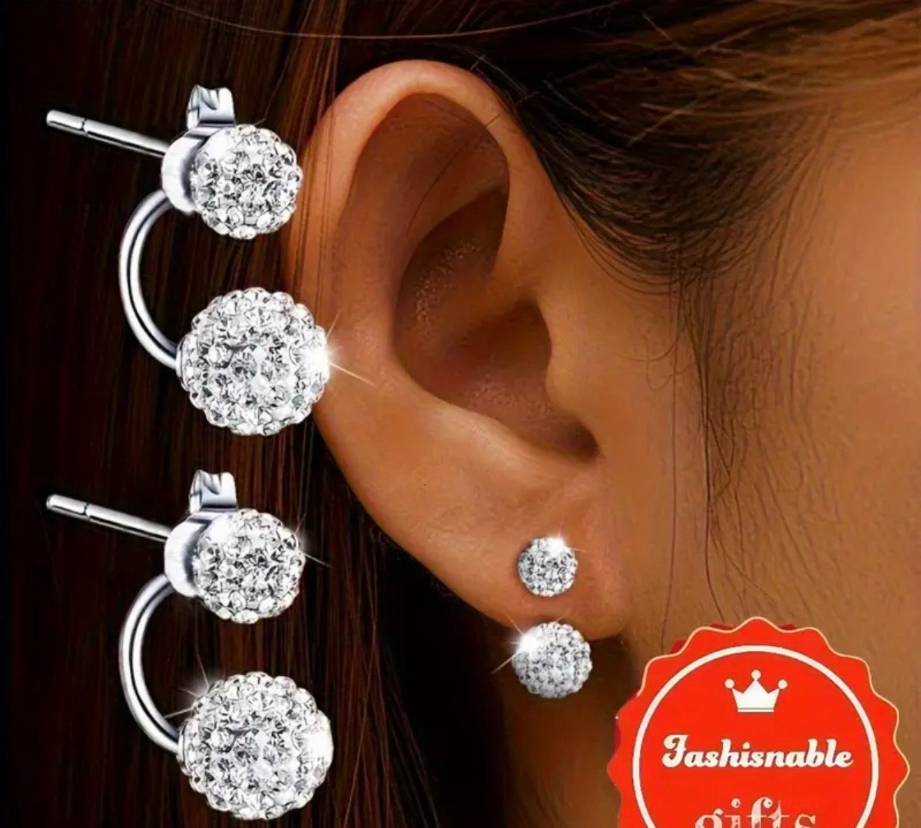 Shiny and S925 Silvery-Plated Rhinestone Ball Stud Earrings, Niche Luxury Style for All Seasons