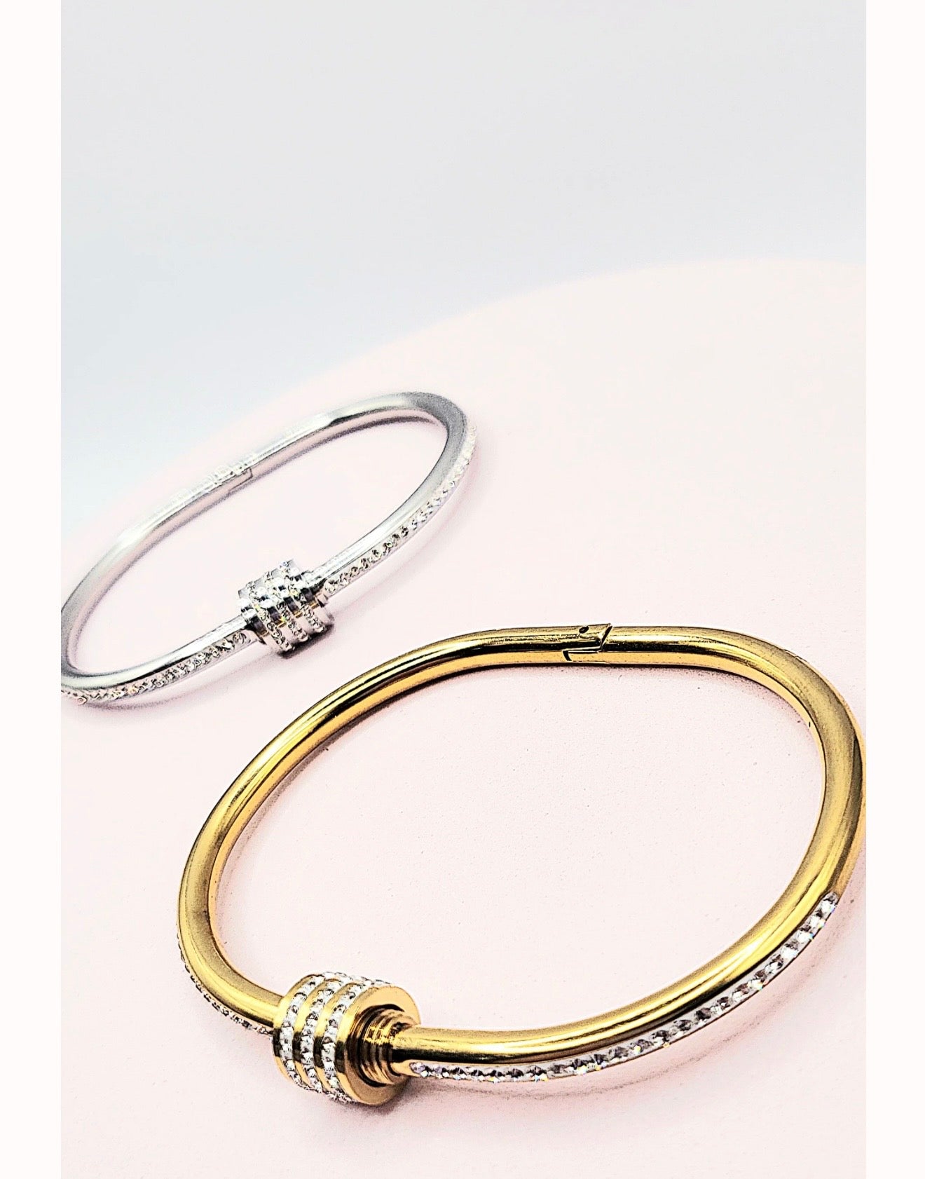 Curved Crystal Stacking Bangle Stainless Steel