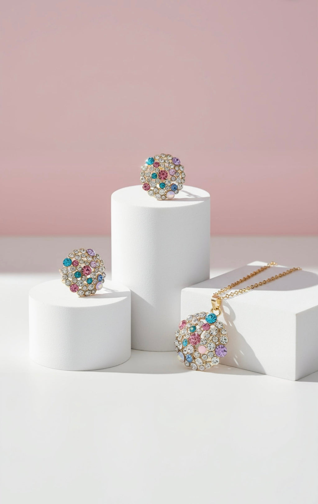 Cluster Rainbow Crystal Necklace & Earrings Set