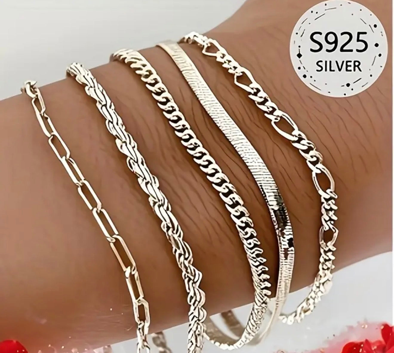 925 - Silver Heart Pendant Set Bracelet.