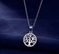 Silvery Tree of Life Necklace with Cubic Zirconia Pendant