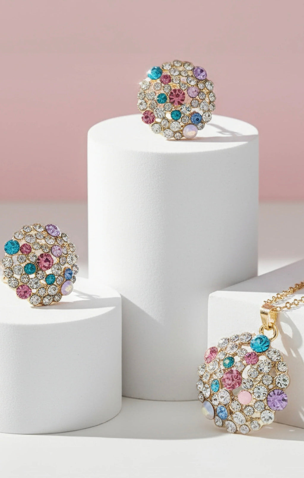 Cluster Rainbow Crystal Necklace & Earrings Set