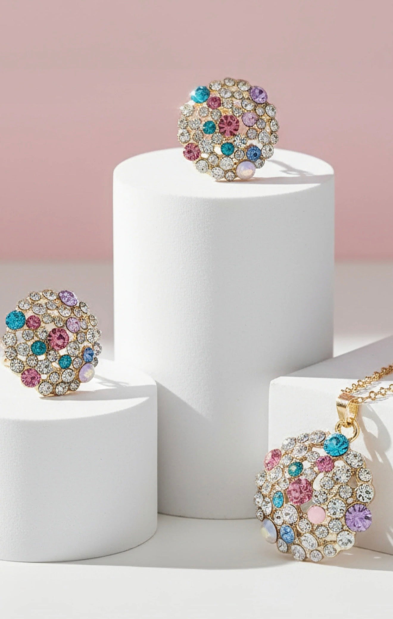 Cluster Rainbow Crystal Necklace & Earrings Set