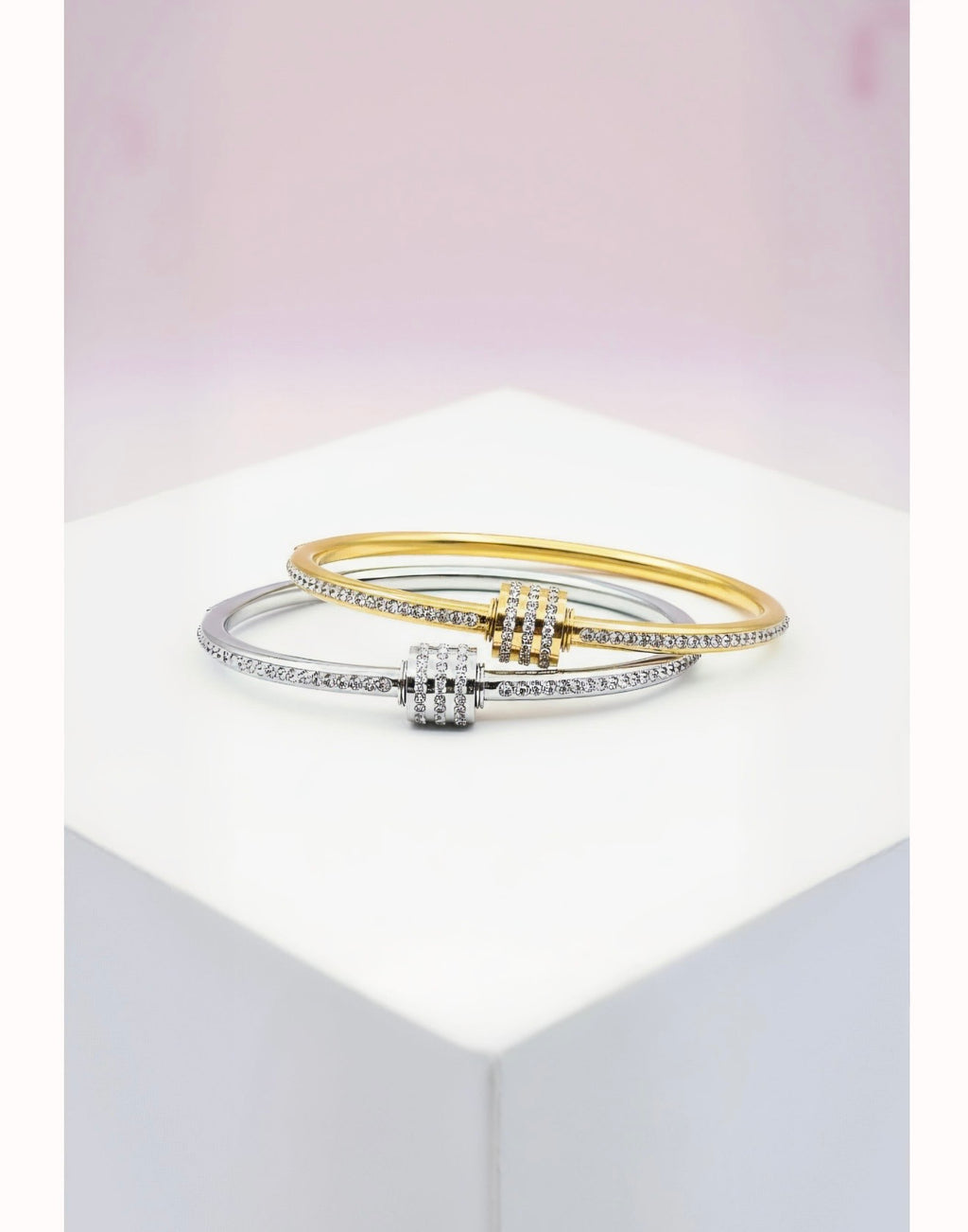 Curved Crystal Stacking Bangle Stainless Steel