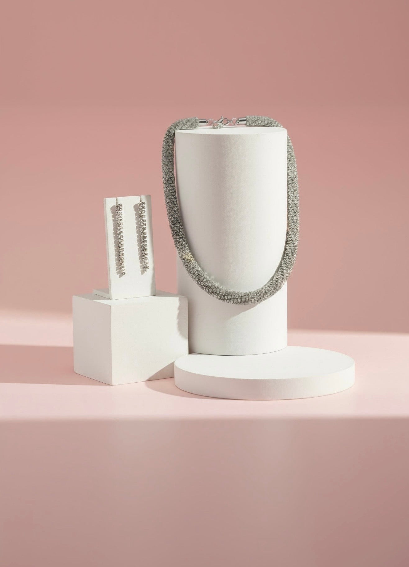 Silver Twisted Crystal Necklace & Earring Set