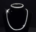 2pcs Women'S Fashion Tennis Necklace and Bracelet Jewelry Set, Sparkling White Golden Plated 6mm Round 5A Zirconia Inlay.