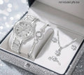 5pcs New Ladies' Gorgeous and Fashionable Silvery Quartz Watch and jewellery set.